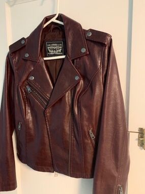 Levi bordeau colour faux leather moto jacket